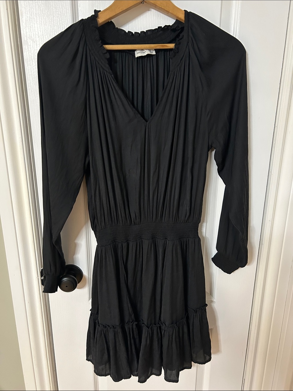 Gentle Fawn Black V-Neck Long Sleeve Smocked Waist Mini Dress